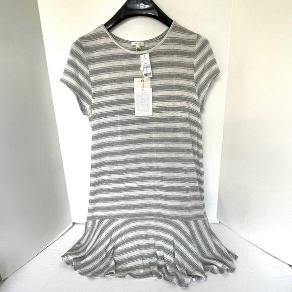 Soft Joie Alcyone Mini Dress Large Gray Short Sleeve Striped Jersey Drop Waist - Picture 2 of 8